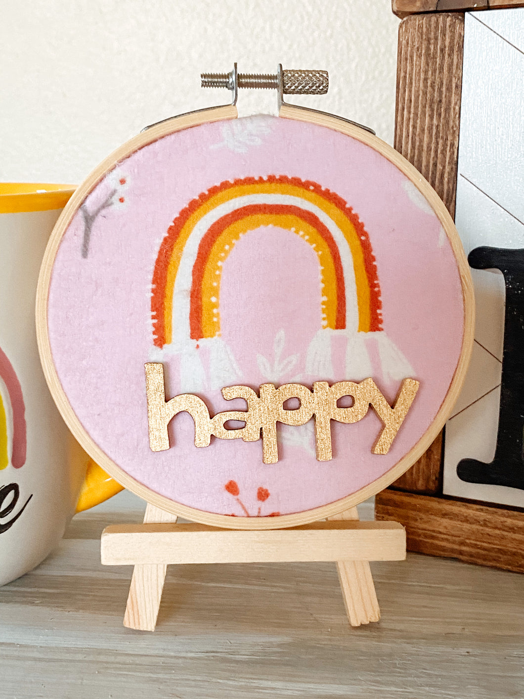 “Happy” Rainbow embroidery Hoop