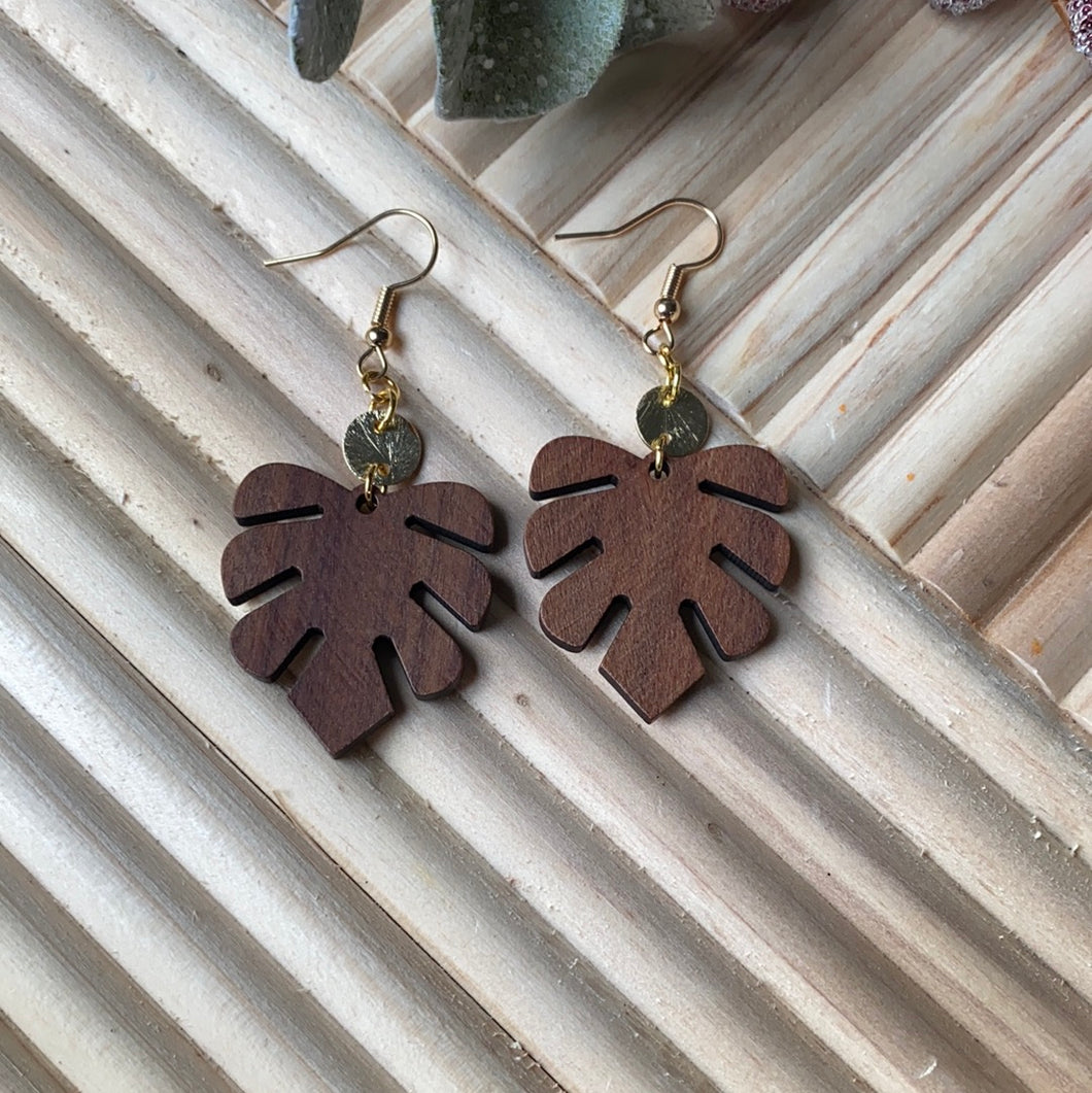 Mantra Leaf Wood Earrings