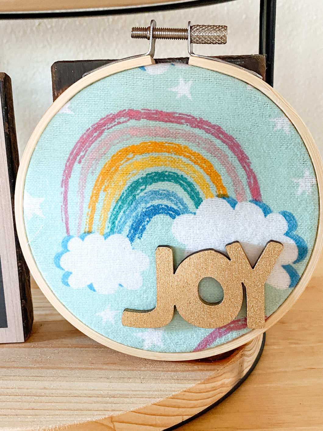“Joy” Rainbow embroidery Hoop
